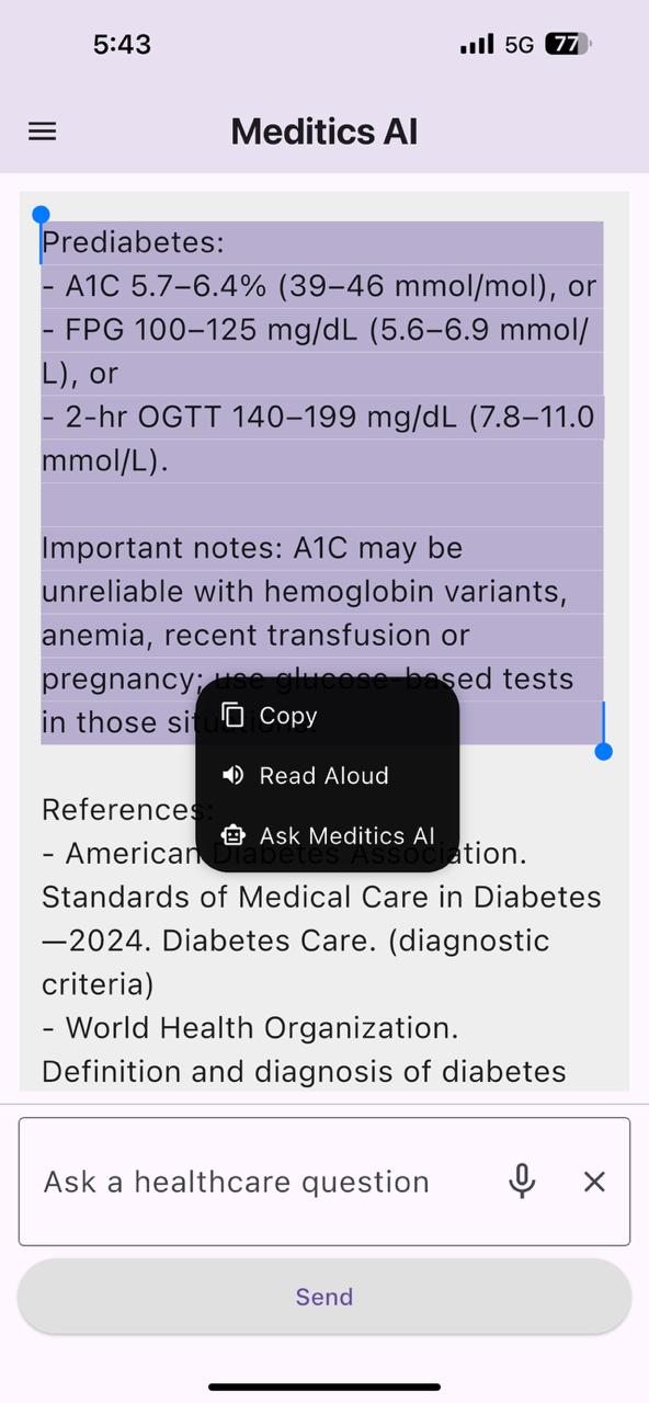 Text selection actions